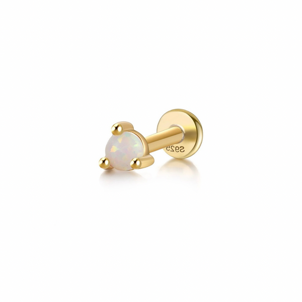 One piece of internal threaded labret flat back  Materials: High Quality Soild 925 Sterling Silver Natural Opal 18K Gold Plating  Size: Gauge: 1.2mm   ♥︎Nickel-free and hypoallergenic