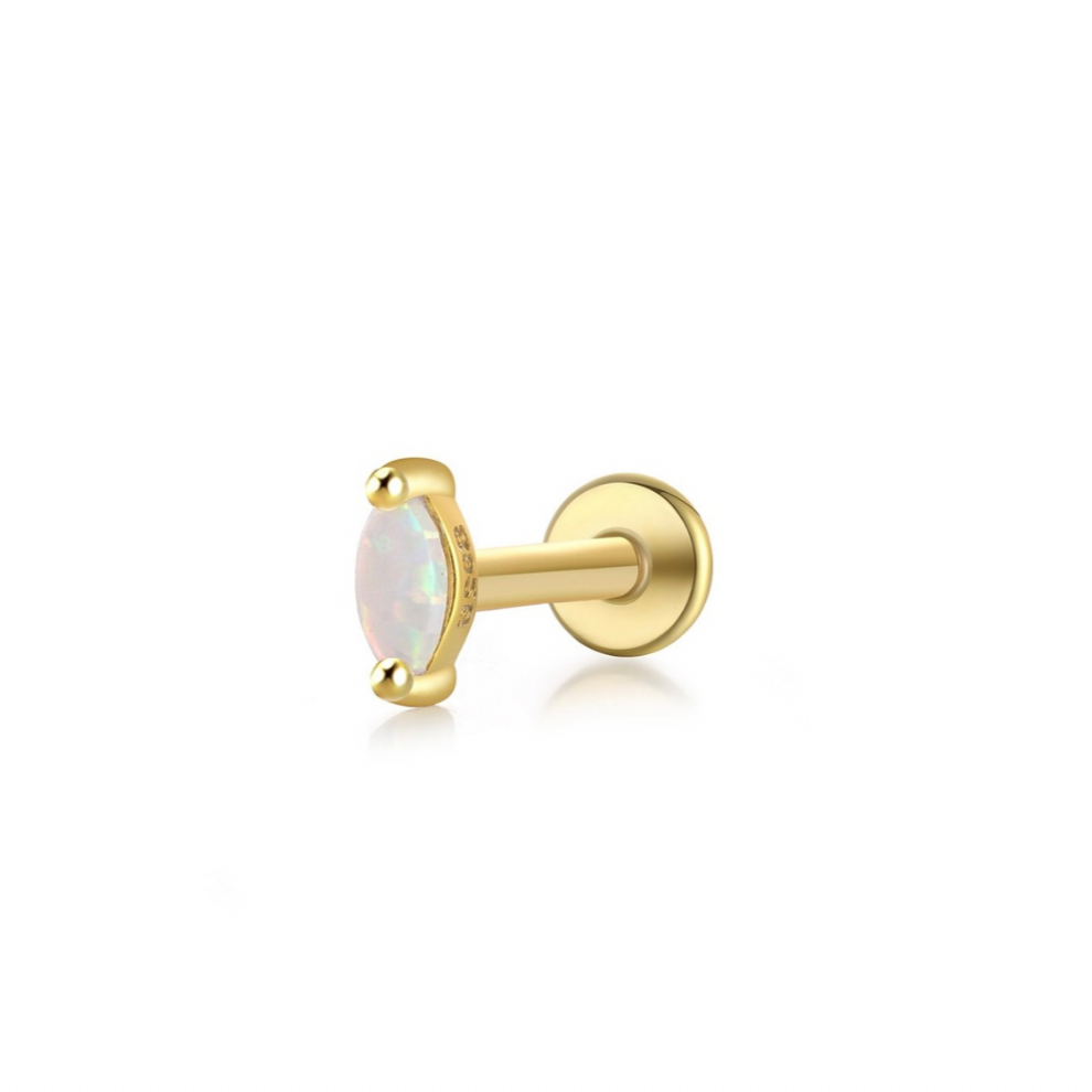 One piece internal threaded oval opal flat back  Materials: High Quality Soild 925 Sterling Silver Natural Opal 18K Gold Plating  Size: Gauge: 1.2mm   ♥︎Nickel-free and hypoallergenic