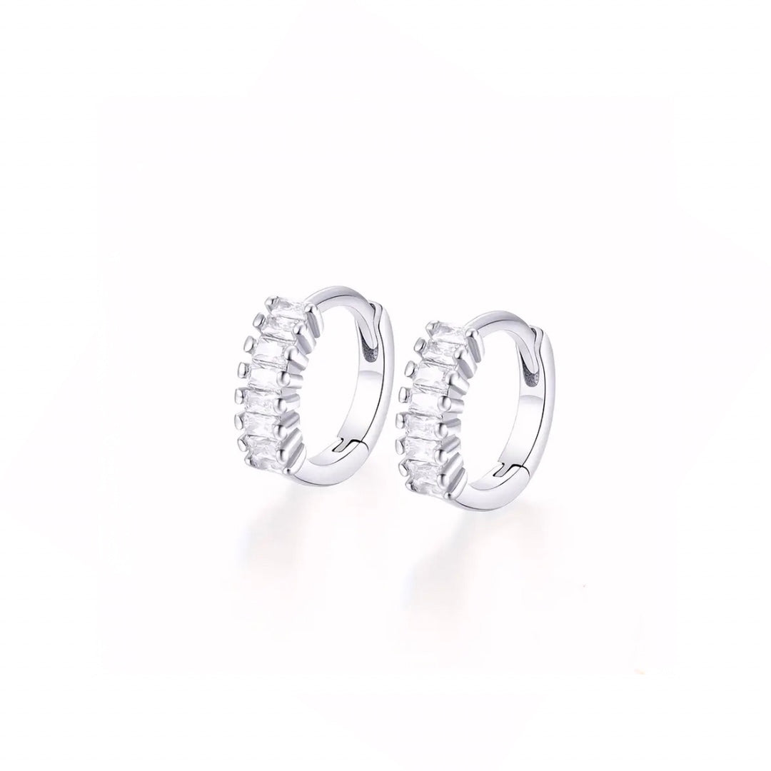 Brick Huggie Hoop Earrings, Materials: High Quality Solid 925 Sterling Silver 5A Cubic Zirconia 18K Gold / White Gold Plating