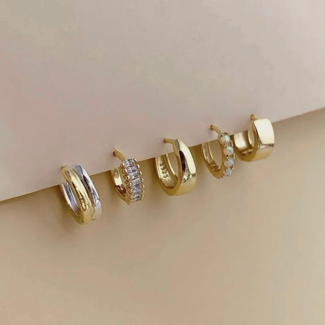 Brick Huggie Hoop Earrings, Materials: High Quality Solid 925 Sterling Silver 5A Cubic Zirconia 18K Gold / White Gold Plating